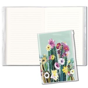 pouch journal in desert blossoms-cactus/floral-208 lined pgs-slide zip pouch-New